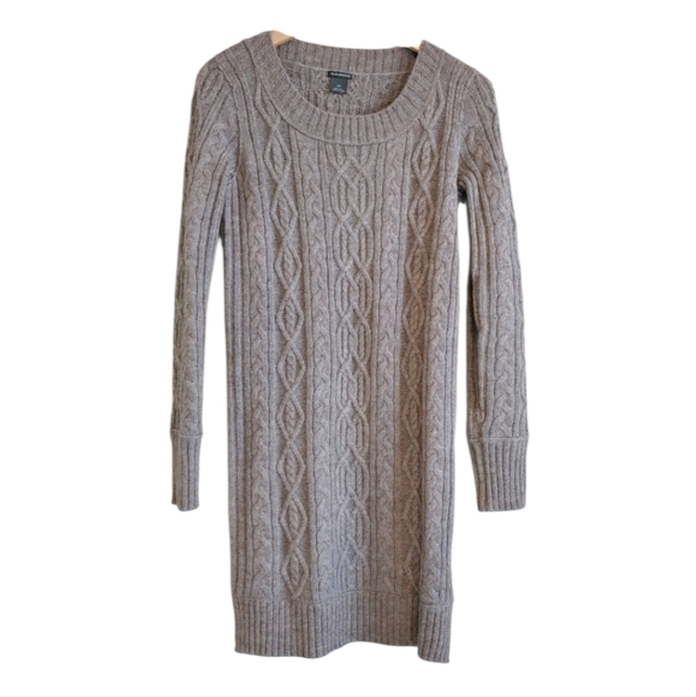 Club Monaco Women's Taupe Cable Knit Scoop Neck Sweater Dress Sz S Minimalist